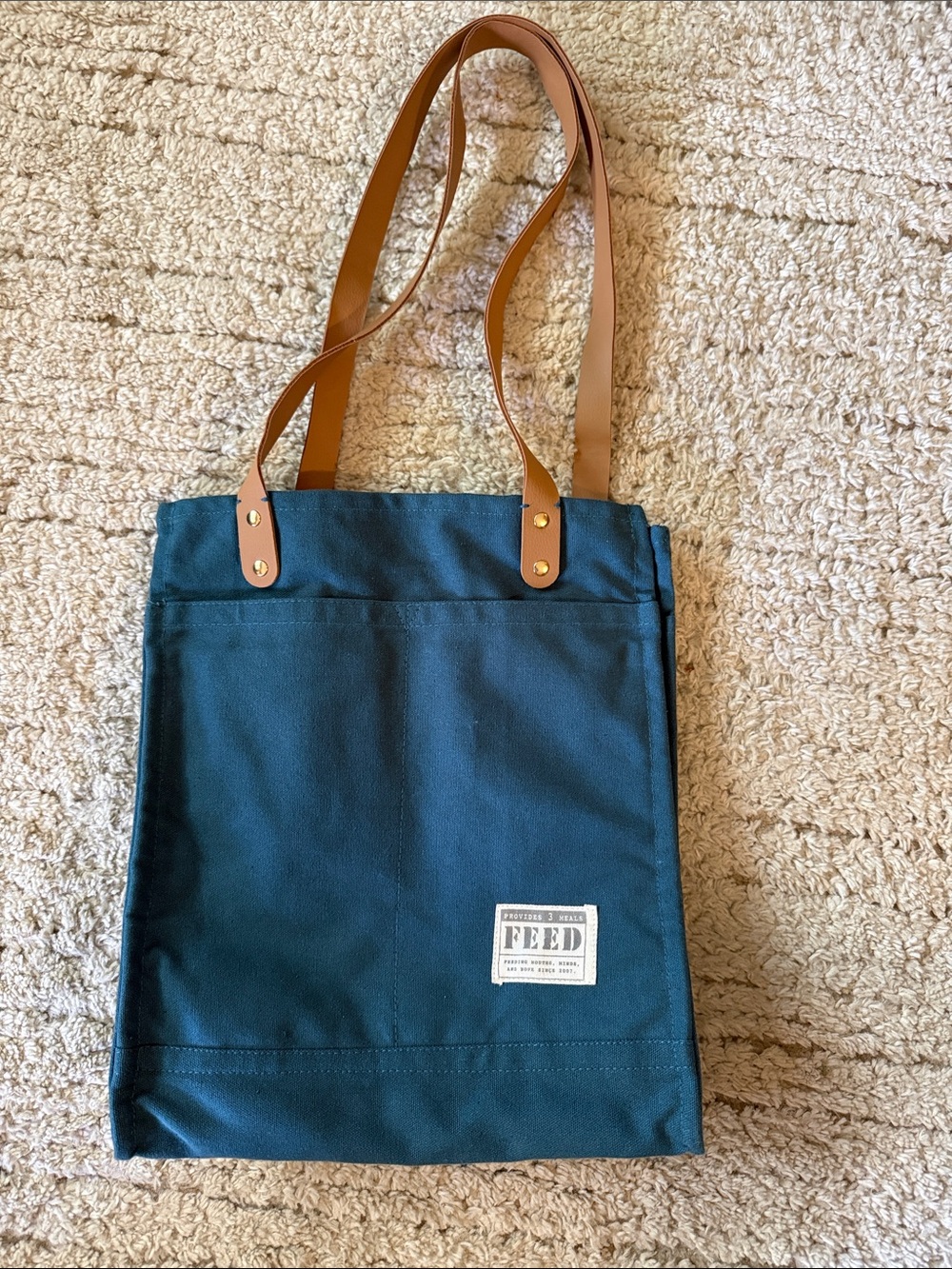 FEED Projects Canvas Market Tote with Vegan Leather Straps. Like New!